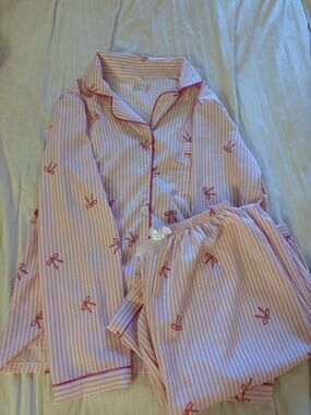 NEW Pink Striped Bow Pajama Set